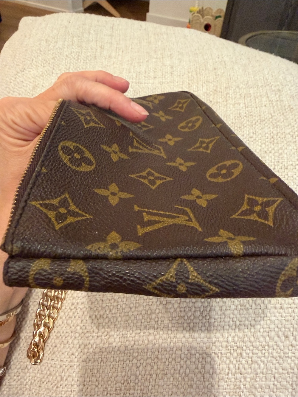 Louis Vuitton Monogram Mini Pochette w Pink Flower Charm/ Chain Both Unbranded. - Picture 9 of 9